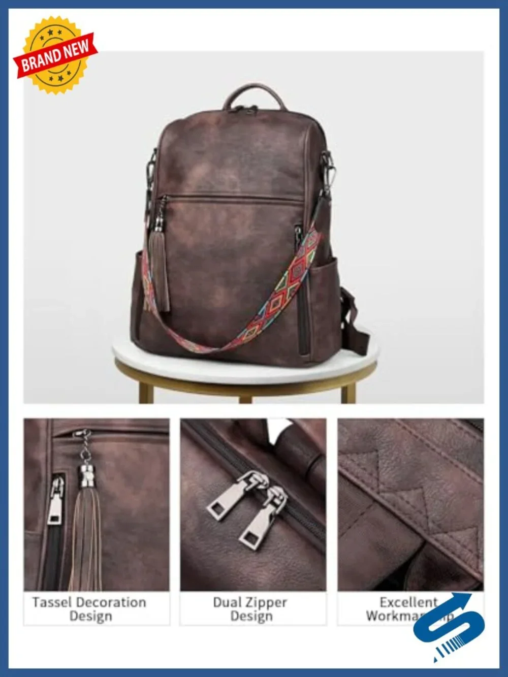 Vegan Leather Convertible Backpack for Women - 14 Inch Laptop Travel